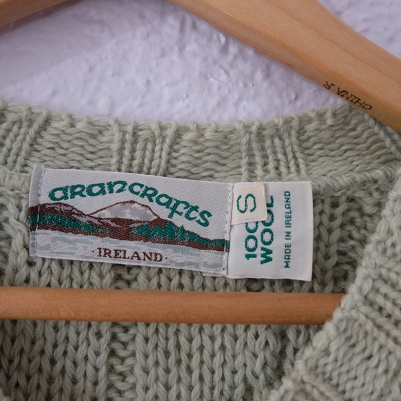 Green Irish Cable Knit Wool Sweater S - Picture 4 of 5